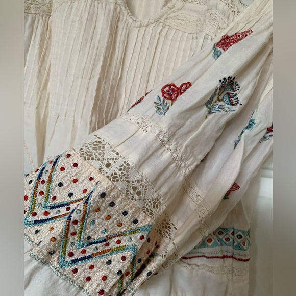 Anthropologie Boho Cream Multicolor Beaded Peasant Blouse 🌴 - Picture 6 of 14